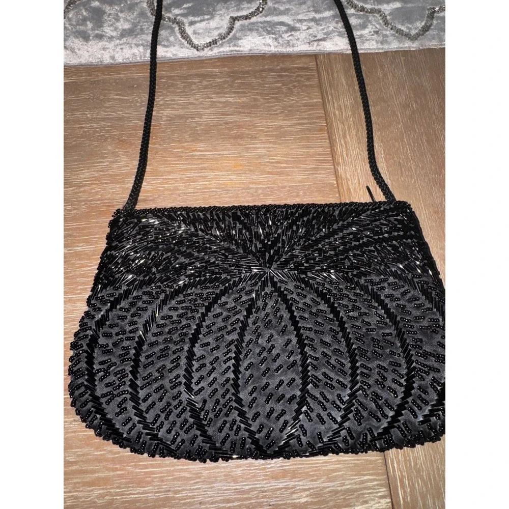 Gallery Originals Black Beaded‎ Evening Clutch Purse 1984